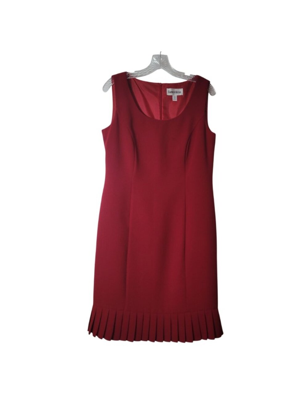Red Sleeveless Pleat Hem Sheath Dress Minimalist Professional Chic Modern Timele - Picture 4 of 10
